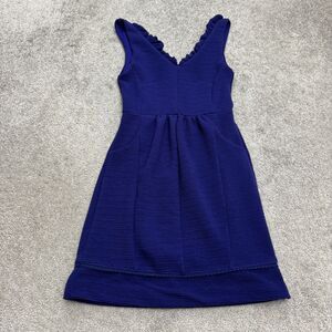 Maeve Anthropologie Ruffle Hem V-Neck Mini Sheath Dress Womens XS Blue Textured